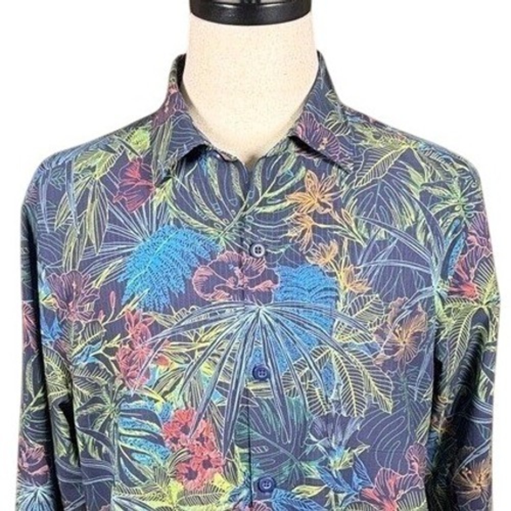 Tommy Bahama‎ The Bahama Coast Mens Large Tropical Floral Long Sleeve Shirt Blue